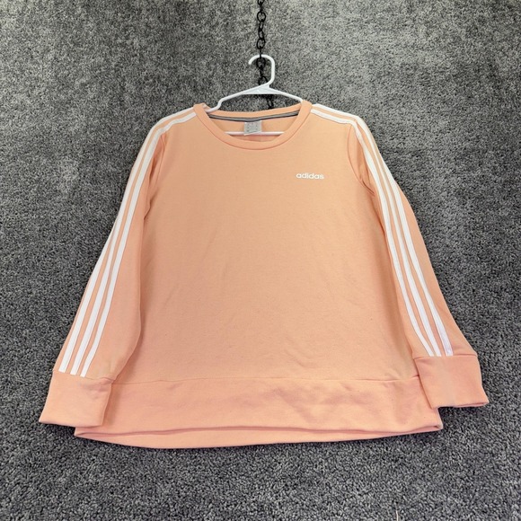 adidas Tops - Adidas Sweatshirt Womens Medium Pink Fleece Pullover 3-Stripes Logo Crew Neck